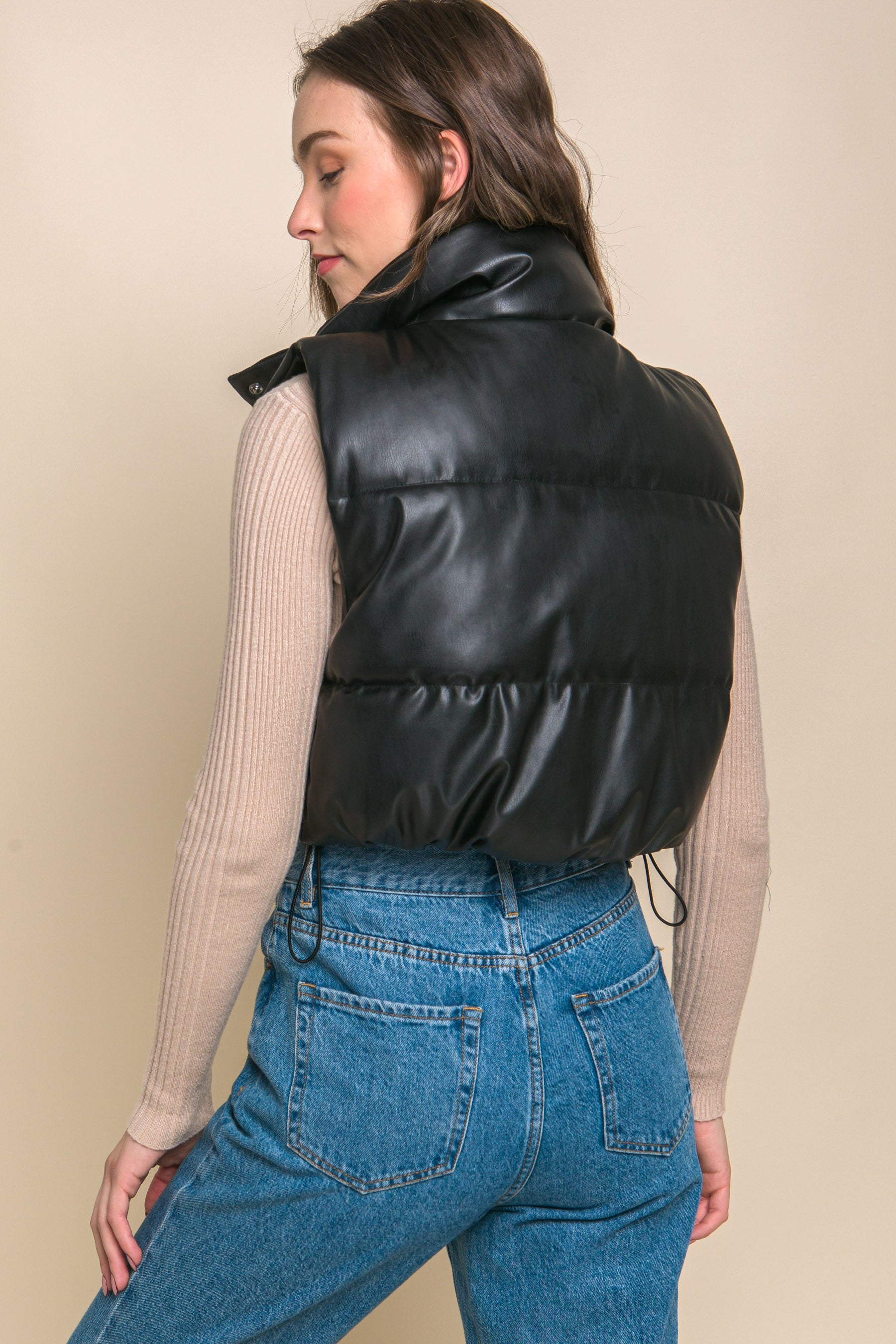 Susie Faux Leather Puffy Vest