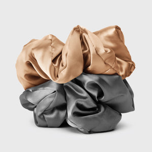 KITSCH - Satin Pillow Scrunchies - Charcoal/Gold