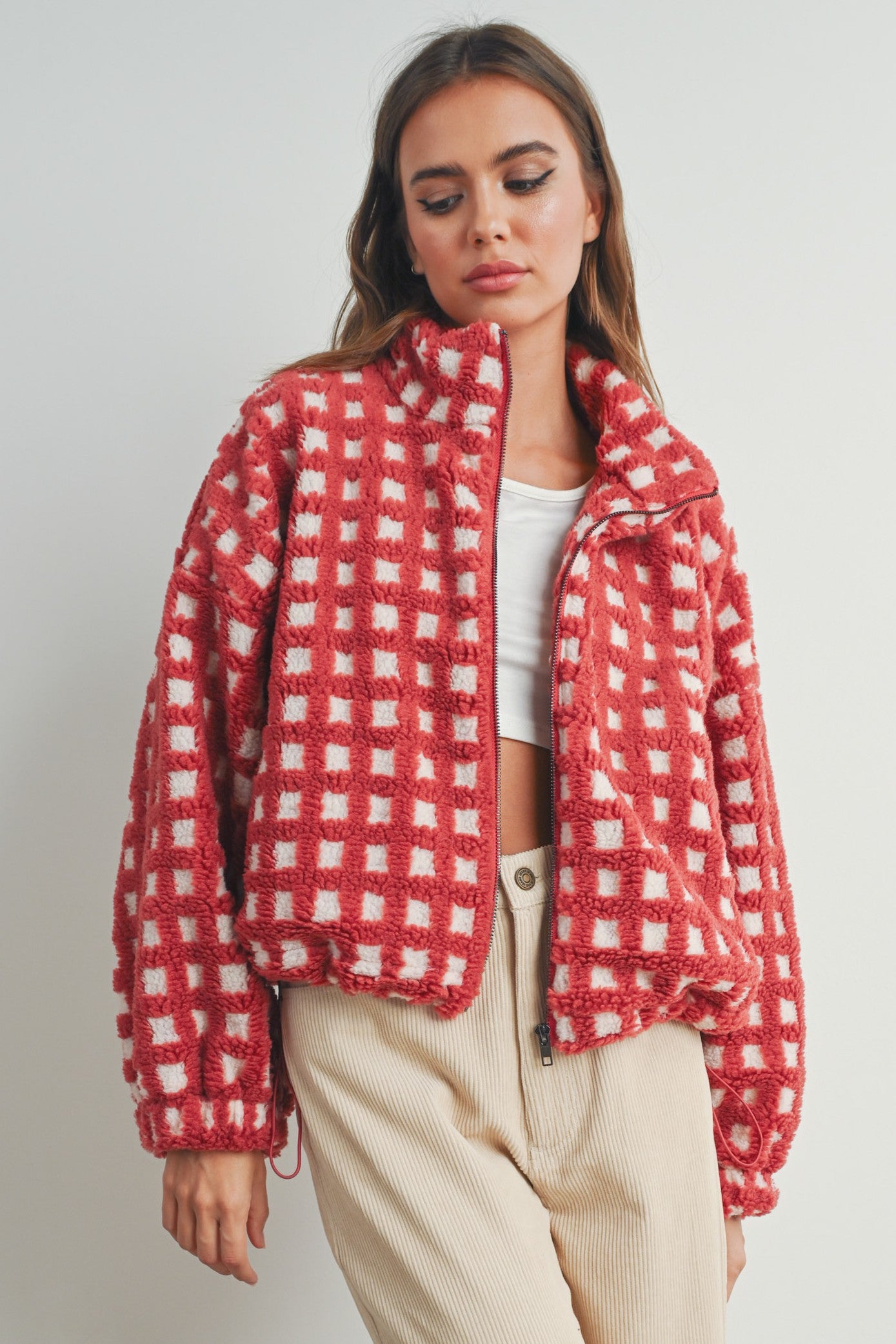 Fuzzy Sherpa Jacket - Red Multi