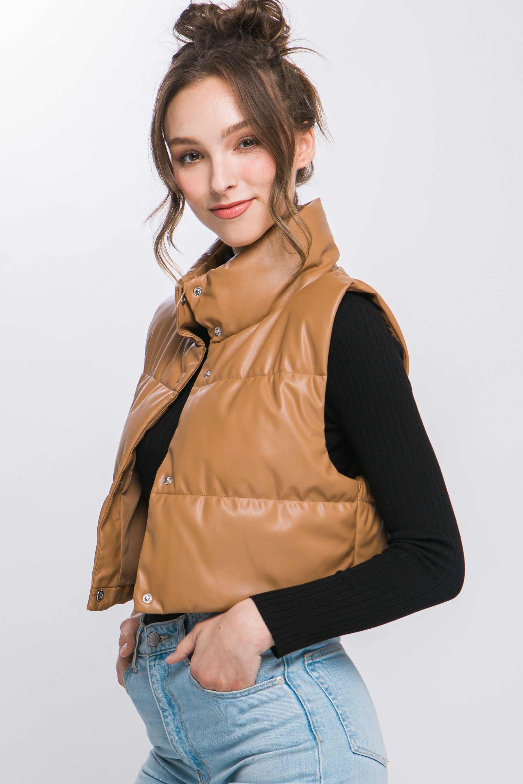 Susie Faux Leather Puffy Vest