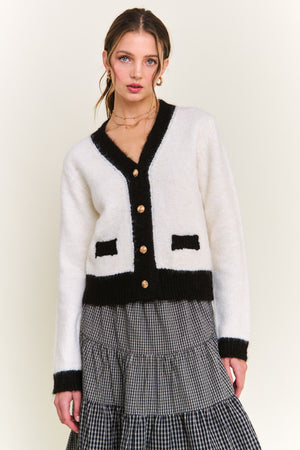 Contrast Knit Button Cardigan