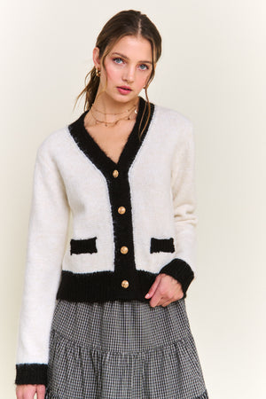 Contrast Knit Button Cardigan