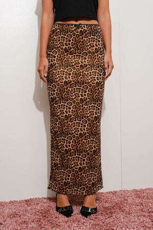 Leopard Print Mesh Maxi Skirt