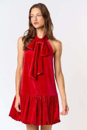 Velvet Halter Bow Mini Dress