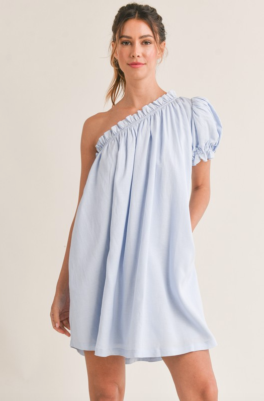 Linen One Shoulder Mini Dress