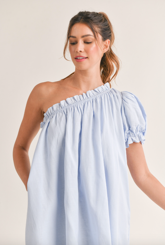 Linen One Shoulder Mini Dress