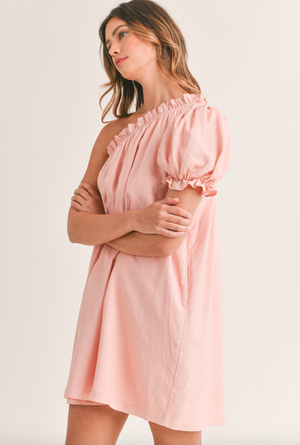 Linen One Shoulder Mini Dress