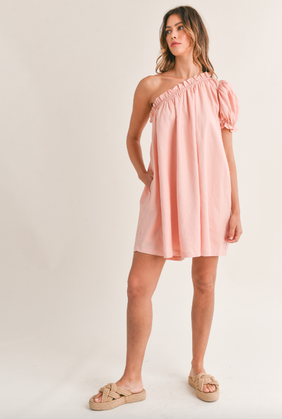 Linen One Shoulder Mini Dress