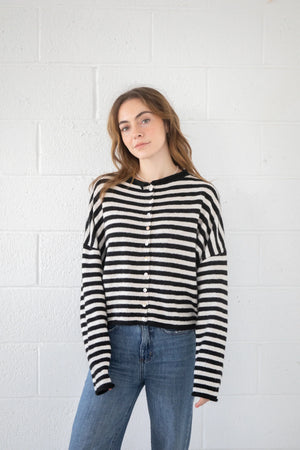 Piper Striped Cardigan - Ivory Black