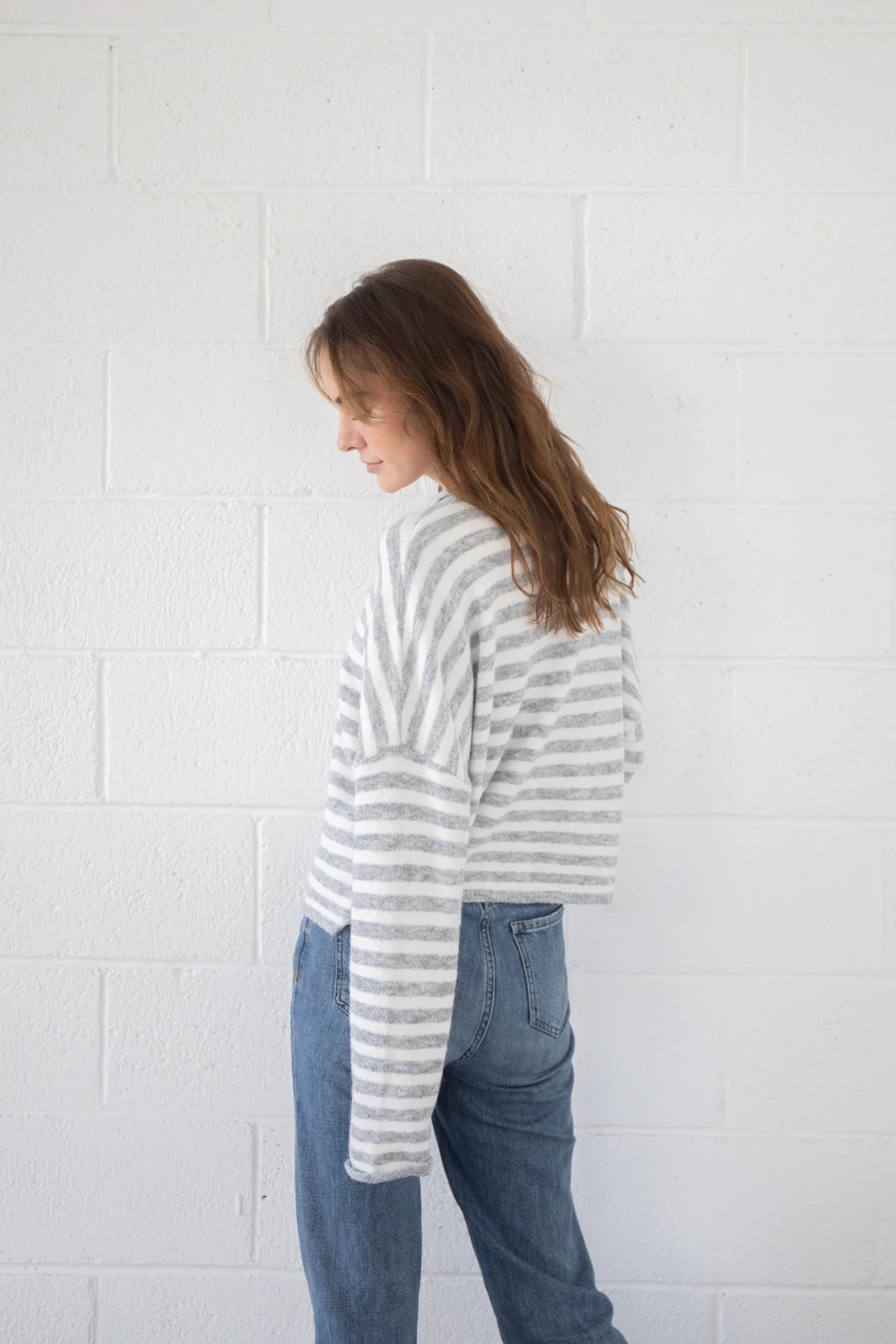 Piper Striped Cardigan - Ivory Heather Grey