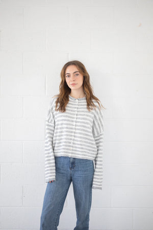 Piper Striped Cardigan - Ivory Heather Grey