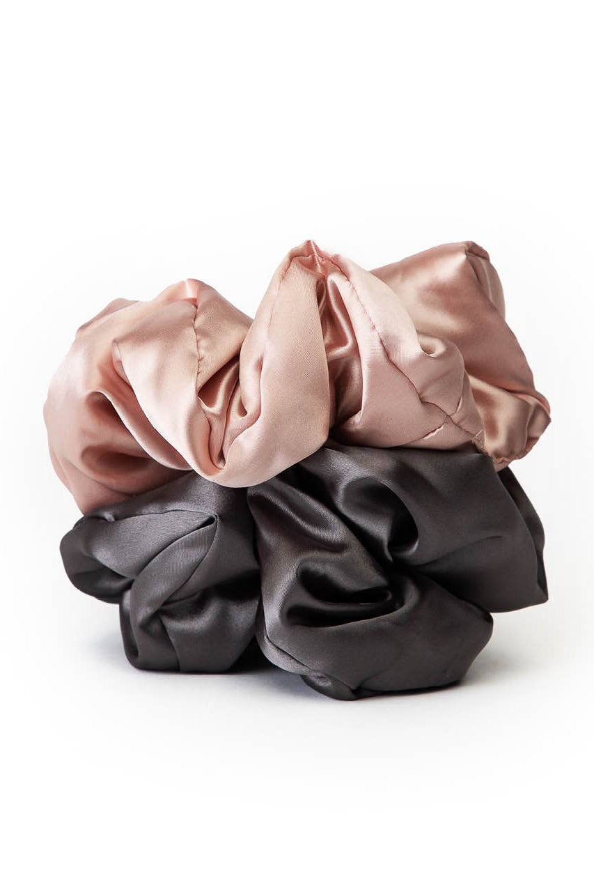 KITSCH - Satin Pillow Scrunchies - Blush/Charcoal